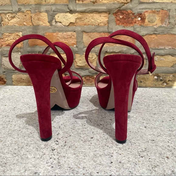 Gucci Leila Platform Suede Sandal Burgundy - Picture 6 of 16